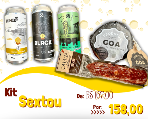 Kit SEXTOU - Queijo Artesanal GOA - Cerveja Funil - Pilsen - Black - IPA - Salame Catauá